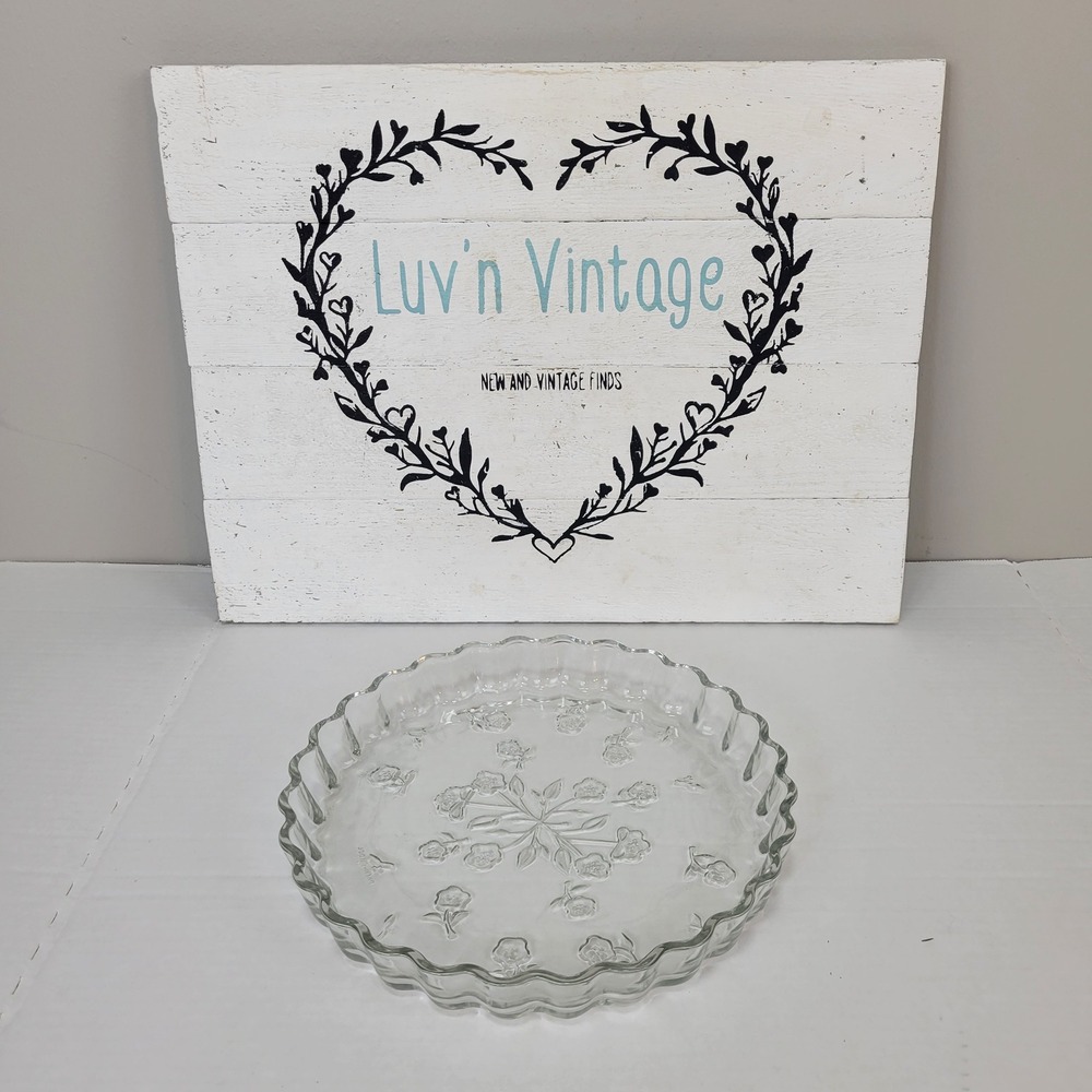 Anchor Hocking Savannah 10" Glass Pie Plate‎ Quiche Serving Dish Vintage Retired